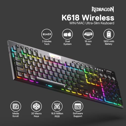 Redragon K618 Horus Wireless RGB Mechanical Keyboard
